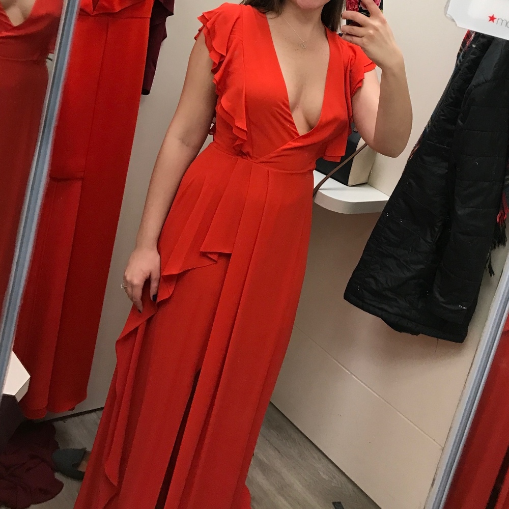 BCBG MaxAzria Front Slit Ruffled Callie Maxi Dress